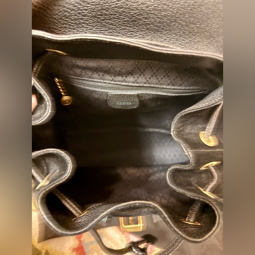 GUCCI‎ Vintage Y2K Unisex Black Suede & Leather Trim Bamboo Medium Backpack - Picture 12 of 16